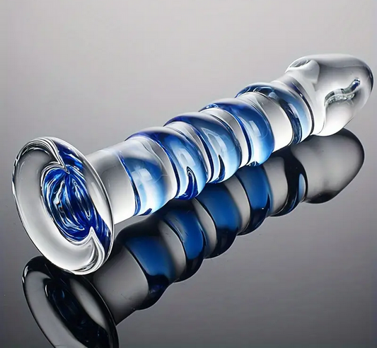 Blue Spiral Glass Dildo | OhSoNaughty