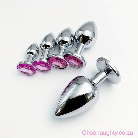 Steel Anal Plug with Pink Colour crystal|Ohsonaughty